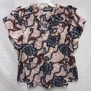 Chico's women's Poplin Salsa Night blouse sz 2.5 14 blouse ruffle sleeve shirt